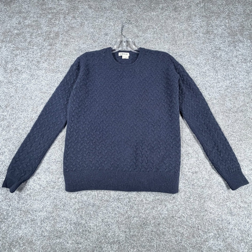 Orvis Sweater Womens Small Blue Cashmere Ribbed Cable Knit Side Slit Warm Winter